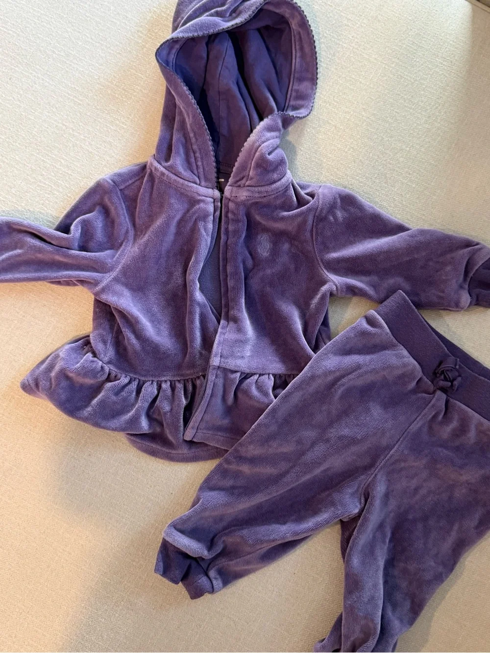 Ralph Lauren Purple Velour Hooded Jacket & Joggers Set 6 months baby